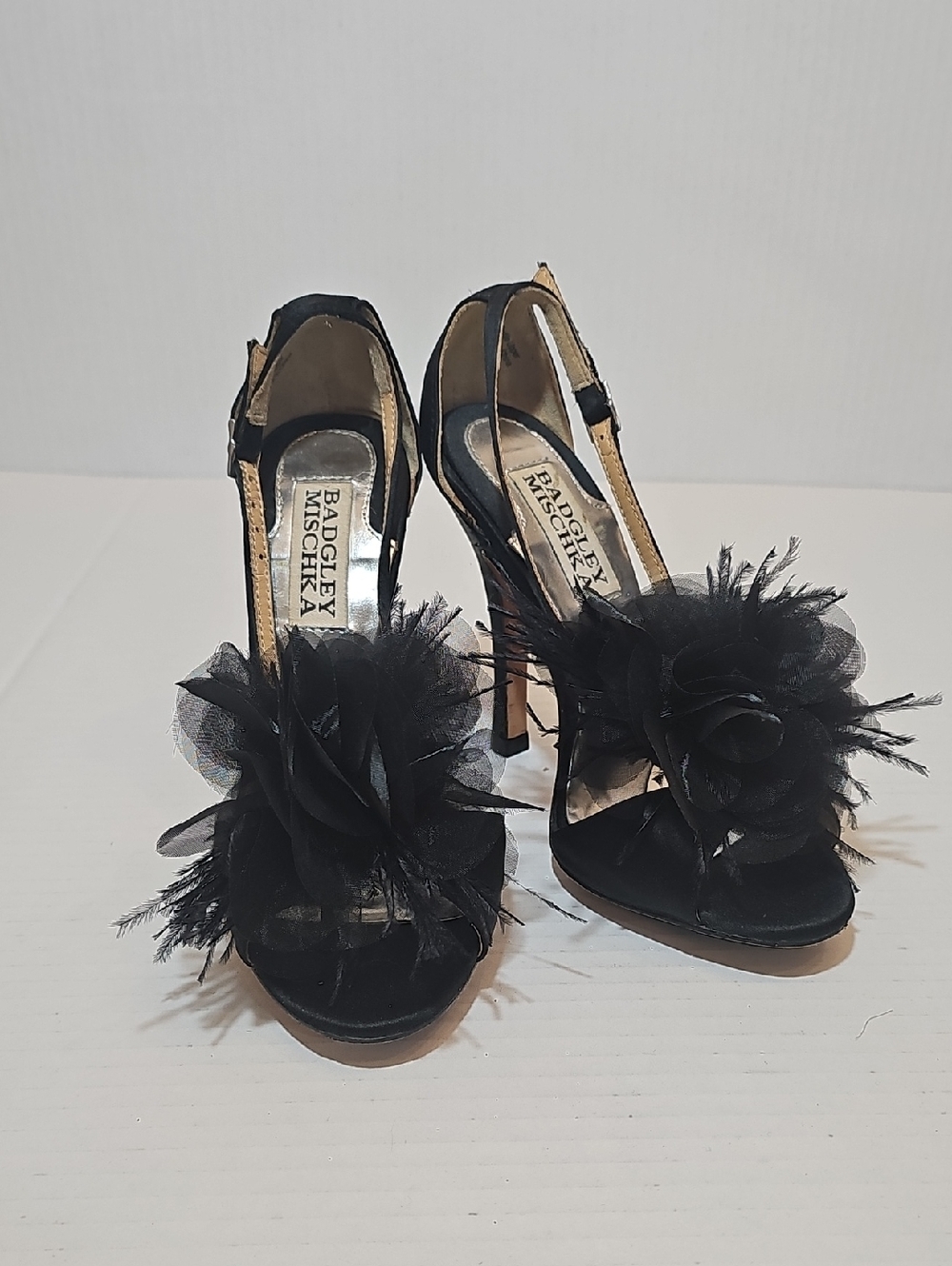 Badgley Mischka Black Floral Tulle Open-Toe Slingbacks